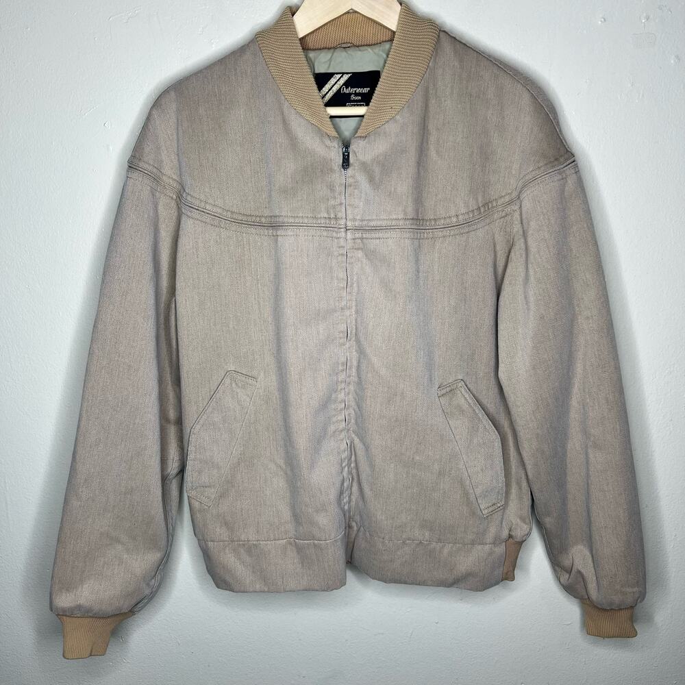 Vintage 70s Outerwear by Sears Bomber Jacket Medium Corduroy Beige Flight Winter